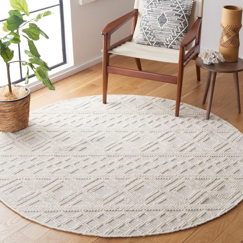 SAFAVIEH Handmade Natura Boryana Transitional Wool Rug - 6' Round - Ivory/Blue