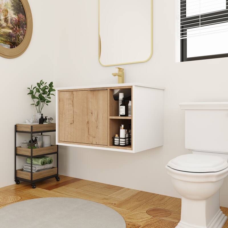 BNK 20"/24"/30" Single Sink Bathroom Vanity with Soft Close Door or Right Side Shelves, Modern Floating Vanity