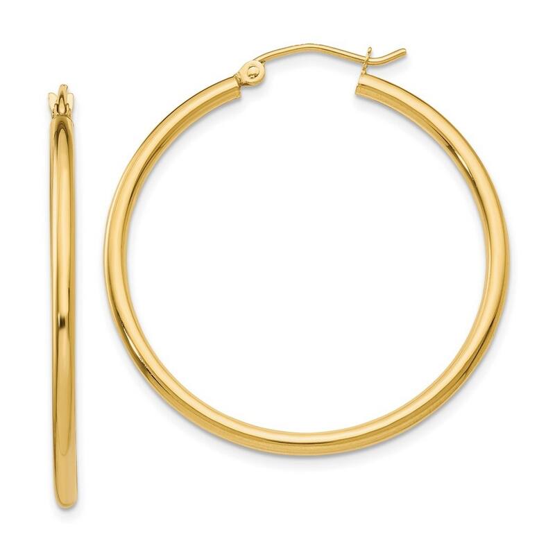 Curata 10k Yellow Gold Polished 2mm Lightweight Tube Hoop Earrings - 15mm - 65mm