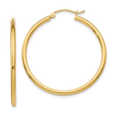 Curata 10k Yellow Gold Polished 2mm Lightweight Tube Hoop Earrings - 15mm - 65mm