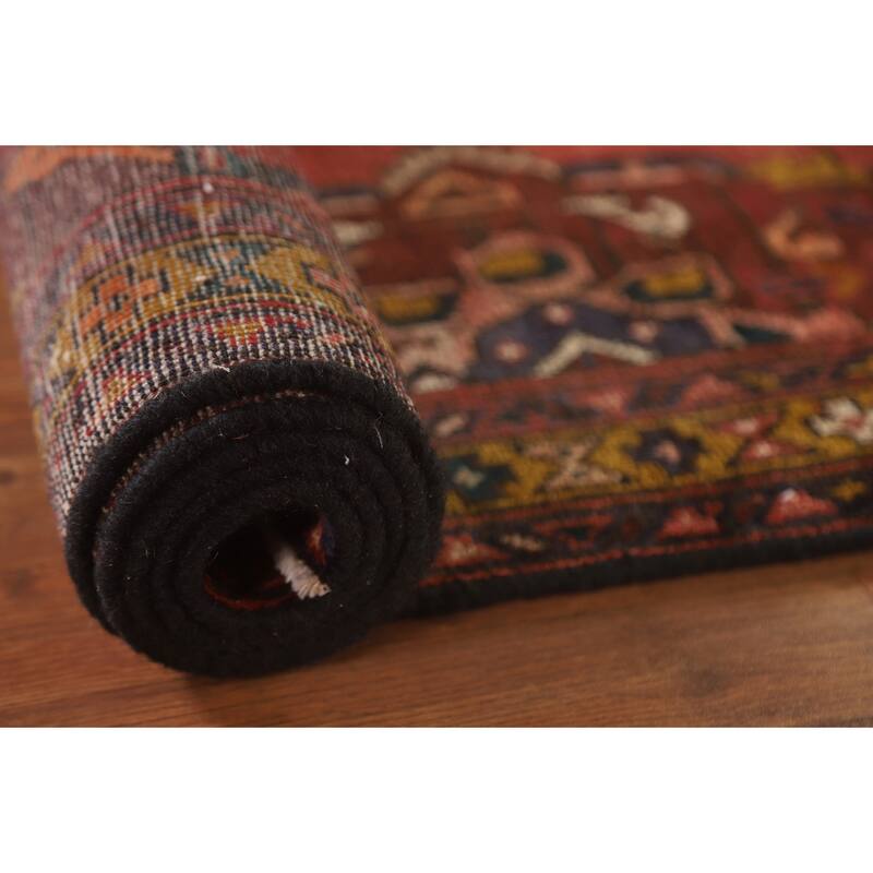 Hand Knotted Oriental 100% Wool Carpet Traditional Geometric Red Heriz Runner Rug - 10' 8'' X 3' 2''