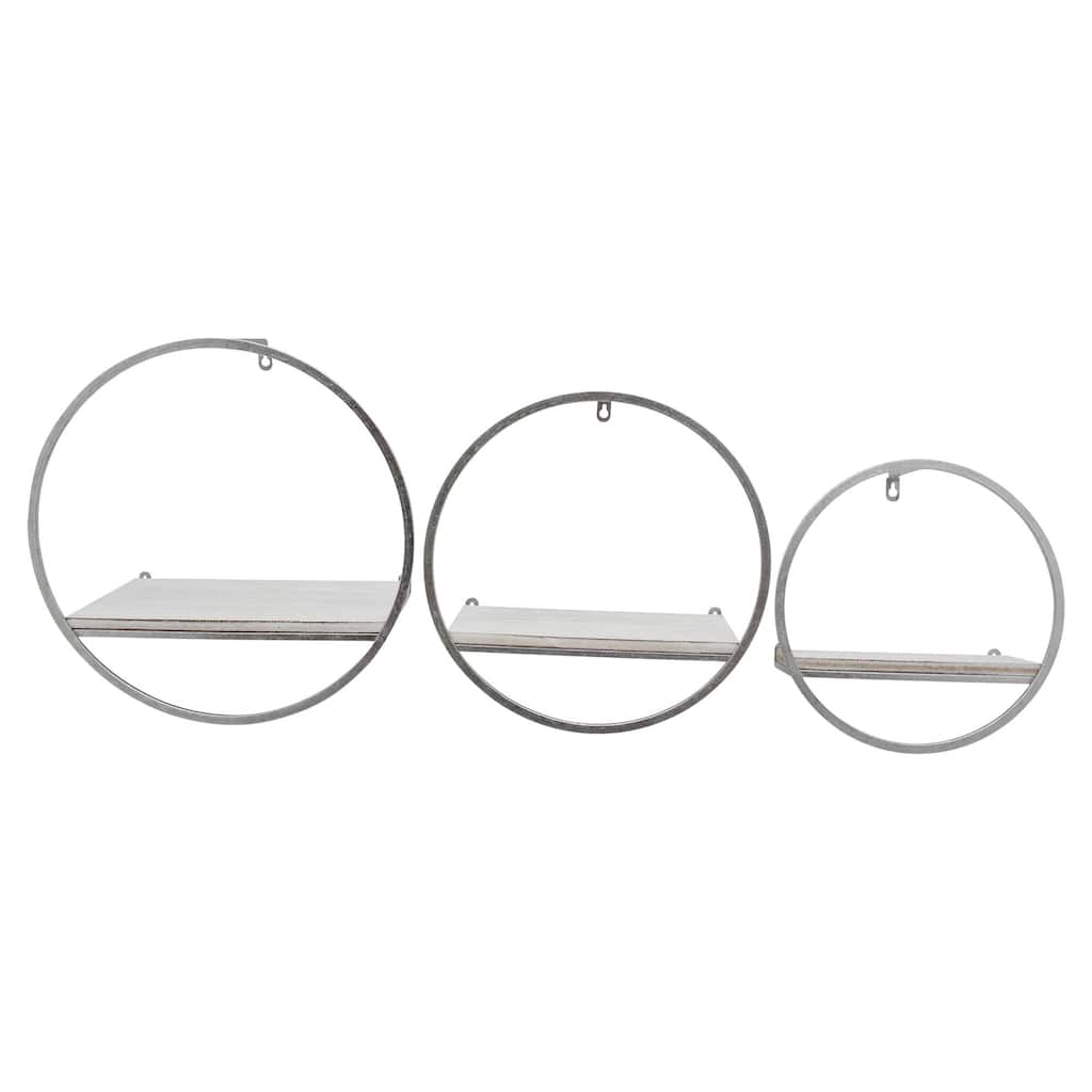 Set of 3 Silver and White Wall Shelves 16"