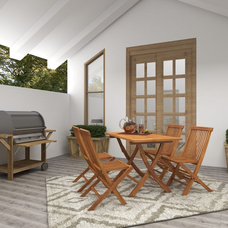 Brown Teak Wood Traditional Indoor/Outdoor Picnic Dining Table Set (Set of 5 Pieces) - S/5 47"W, 31"H (A+B)