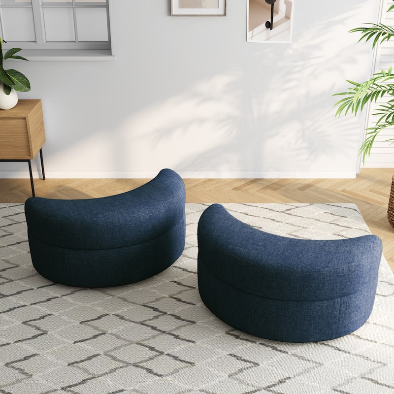 Upholstered Half Moon Storage Ottoman with Tray Set of 2
