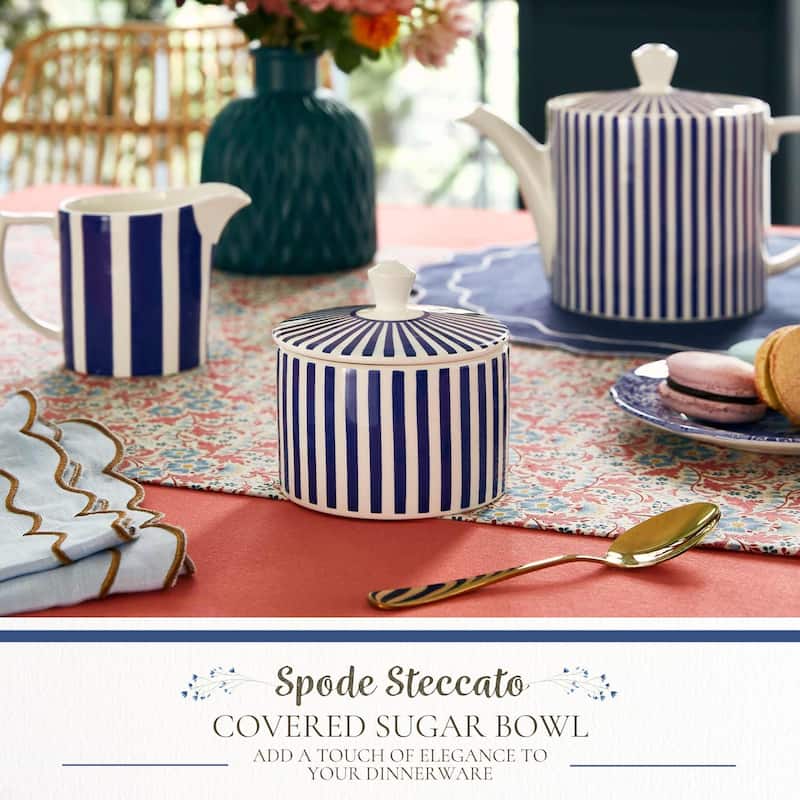 Spode Steccato Covered Sugar Bowl with Lid - 10 fl.oz