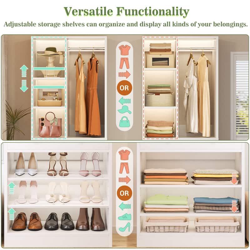 27.7'' Closet Organizer with Shoe Racks and Drawers, Closet System with Hanging Rod and Adjustable Shelves
