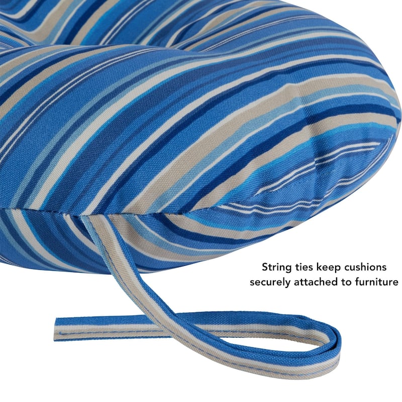 Coastal Stripe Outdoor 15-inch Bistro Chair Cushions (Set of 2)