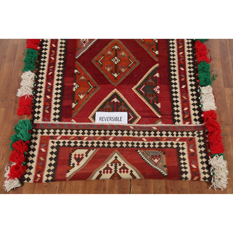 Kilim Qashqai Persian Vintage Runner Rug Hand-Woven Wool Carpet - 4'5"x 10'3"