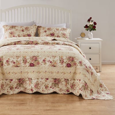Greenland Home Fashions Antique Rose All-Cotton Reversible Quilt Set