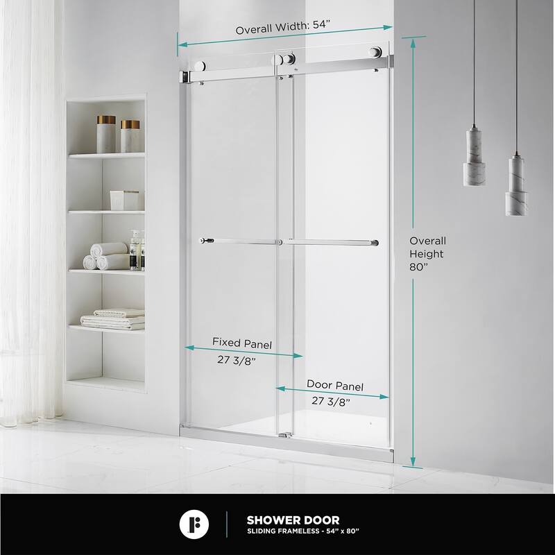 Fine Fixtures Frameless Clear Sliding Bathroom Shower Door