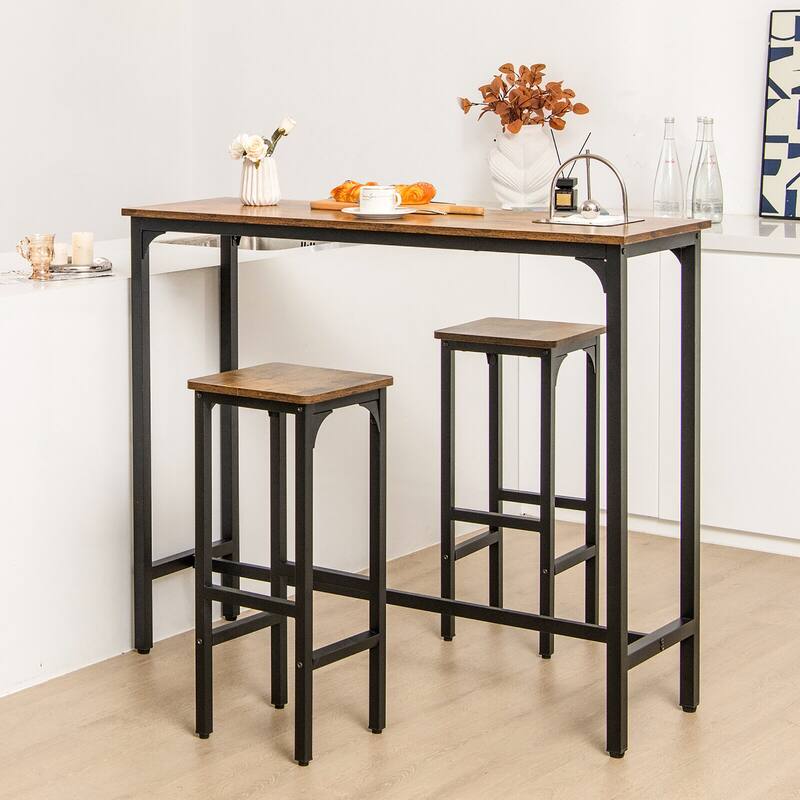 Gymax 3PCS Bar Table & Chairs Set Industrial Dining Breakfast Table
