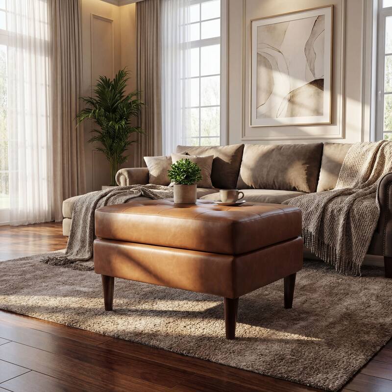 Christopher Knight Home- Modern Mid-Century Upholstered Tufted Ottoman with Solid Wood Legs & Versatile Use