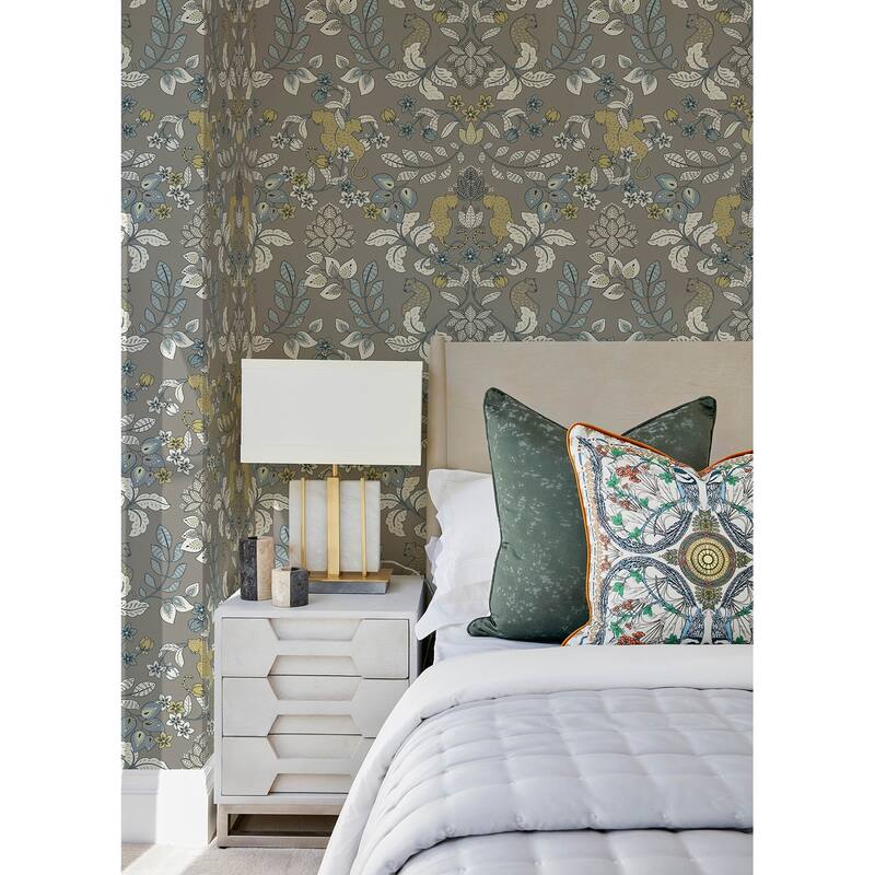 Scott Living Getty Grey Jungle Damask Wallpaper