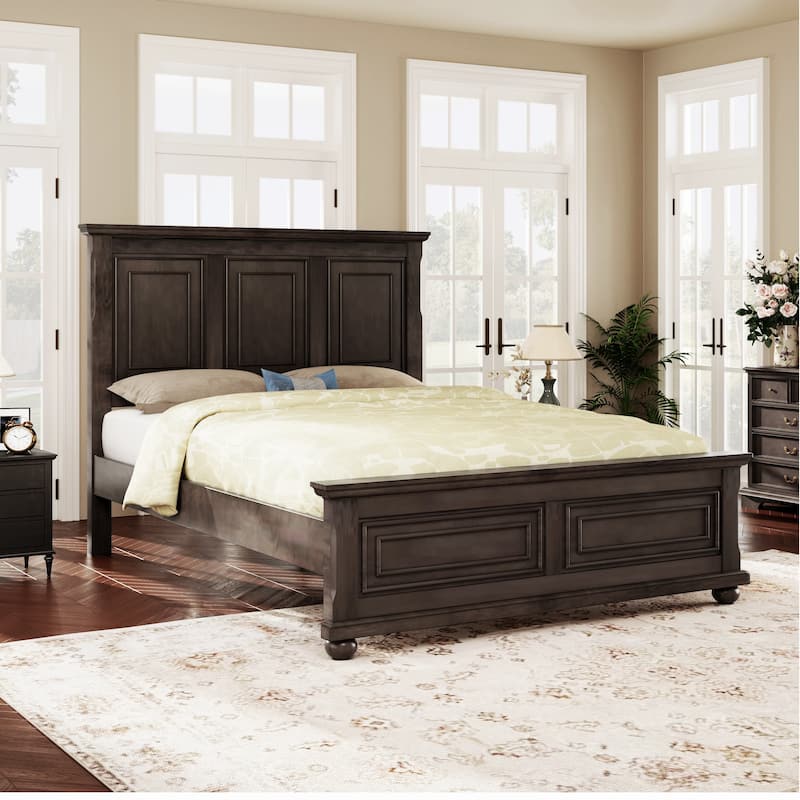 Traditional Style Pinewood Platform Bed with Wooden Slats Support for Bedroom - Brown - Queen