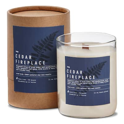 Cedar Fireplace Scented Candle Jar 11oz Ivory Soy Wax 50hr Burn Time Perfect for Christmas Home Decor