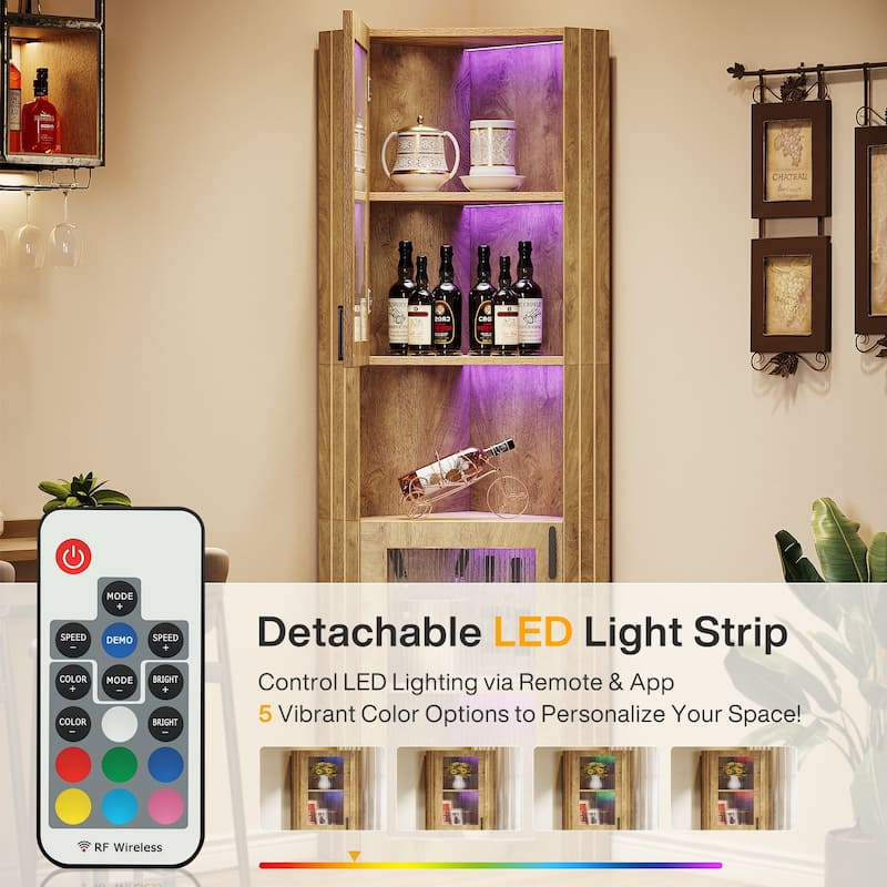 5-Tier Corner Bar Cabinet with LED Lights