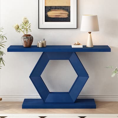 Modern Entryway Console Table with Hollowed-out Hexagon Base, Narrow Hallway Foyer Table for Living Room