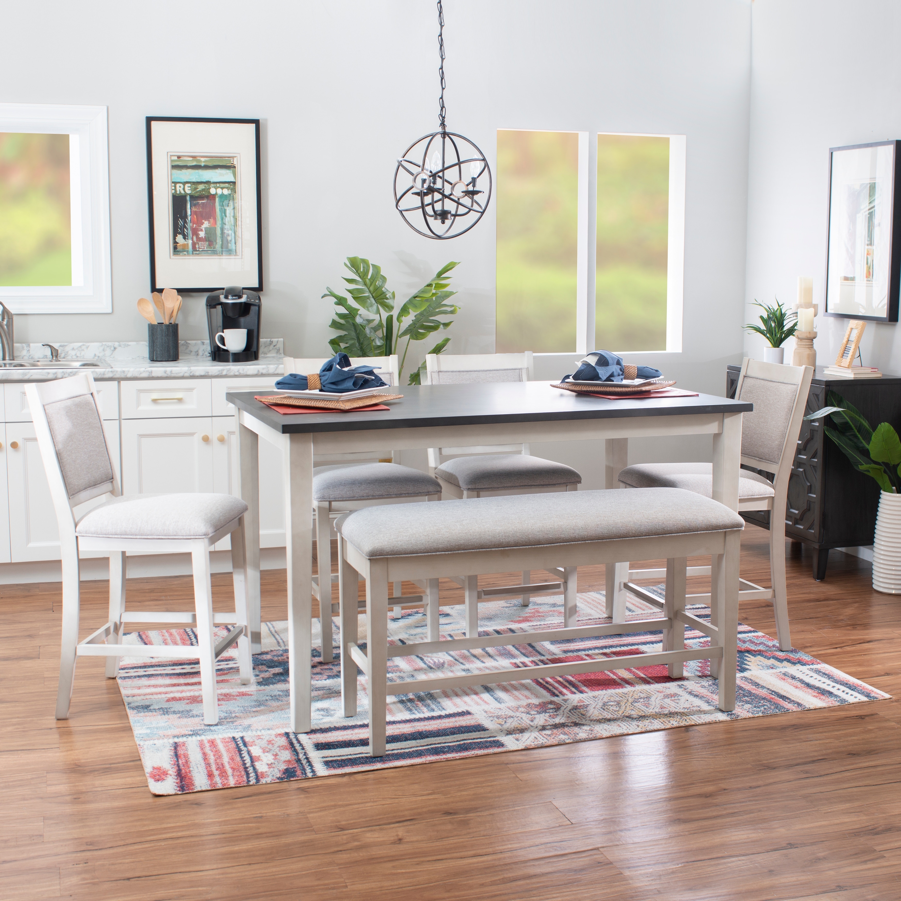 Linon Mckee White Wood 6-Piece Counter Dining Set