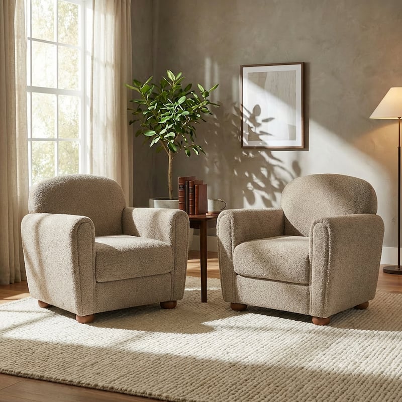 Christopher Knight Home - Rapallo Modern Upholstered Accent Chair with Plush Fabric Seat - Set of 2 - LightBrown+Boucle