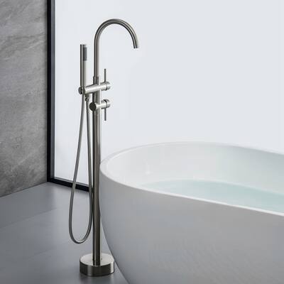 Brushed Nickel Double Handle Floor Mounted Freestanding Tub Filler