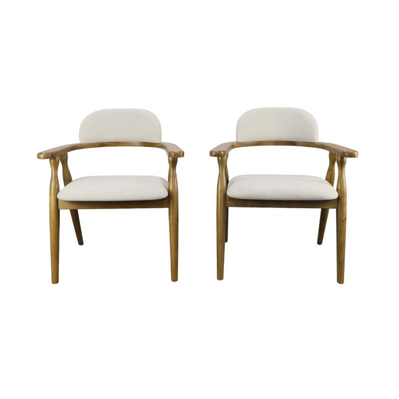 Christopher Knight Home - Mid-Cenutry Farmhouse Upholstered Wood Dining Chairs with Curved Backrest and Armrest, Set of 2