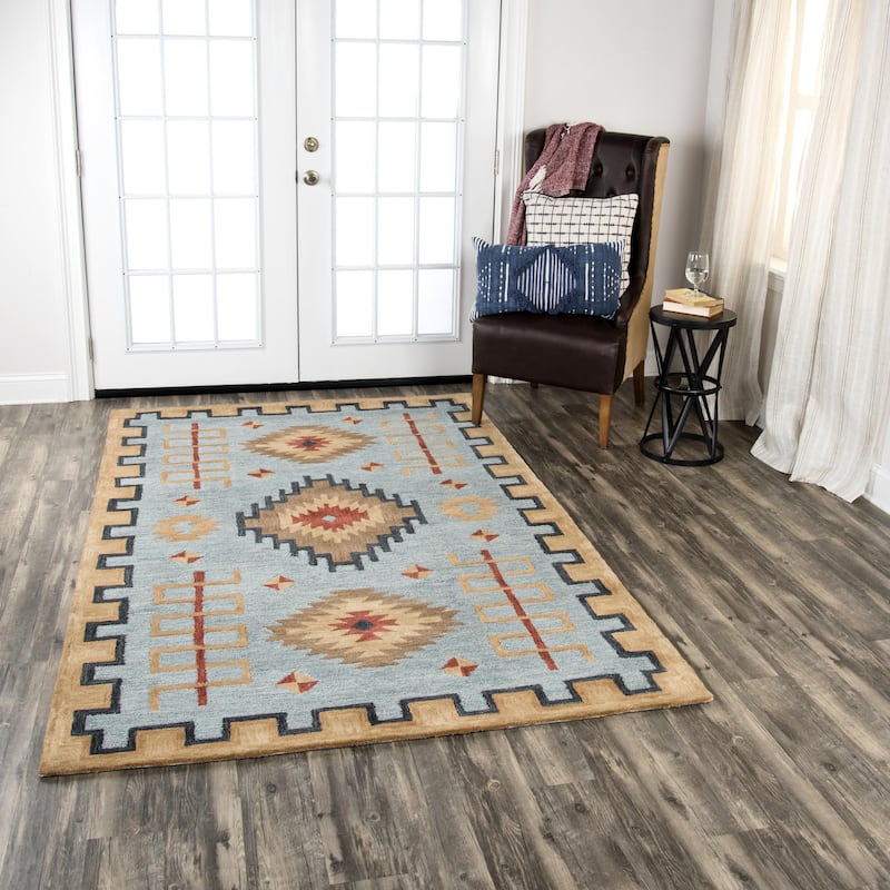Alora Decor Durango Southwest Tribal Light Blue Hand-tufted Wool Rug - 5' x 8' - Light Blue