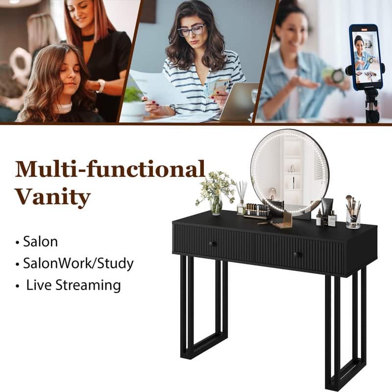 49.2" Vanity Desk with Mirror and Lights, Modern Makeup Table with 2 Drawers