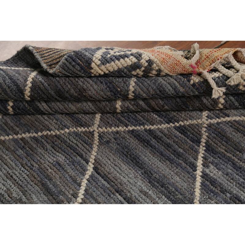 All-Over Trellis Moroccan Area Rug Hand-Knotted Wool Carpet - 6'0"x 9'10"