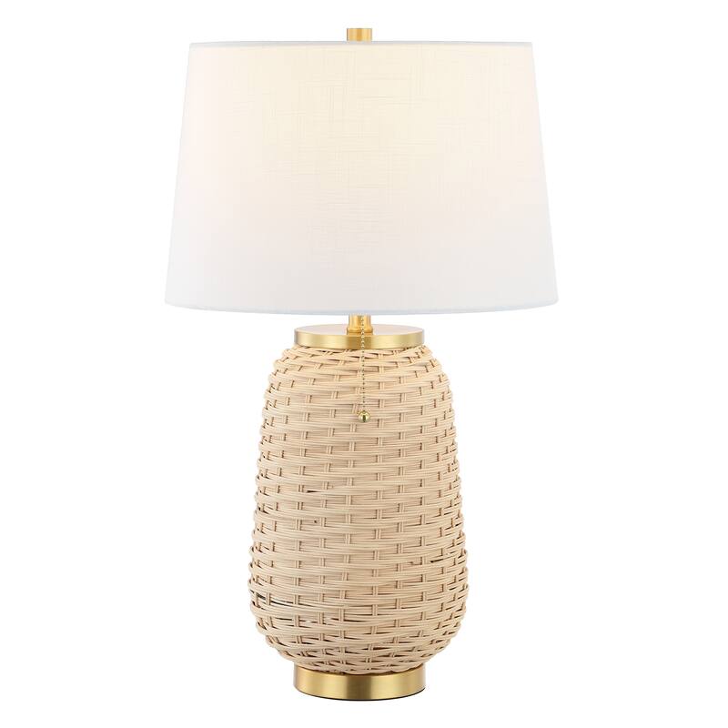 Finn 25" Rustic Bohemian Iron/Rattan LED Table Lamp with Pull-Chain, by JONATHAN Y