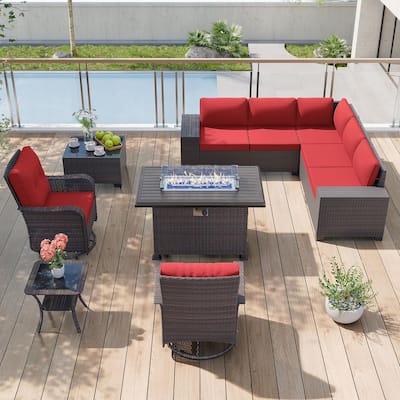 10-Piece Modular Outdoor Sectional Set with Fire Pit & Swivel Rockers - 10 pcs