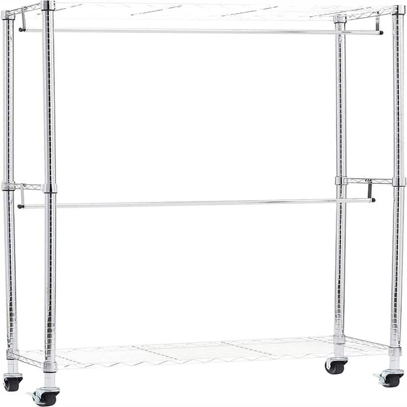 Double Hanging Rod Garment Rolling Closet Organizer Rack - 14"D x 36"W x 72"H - Chrome