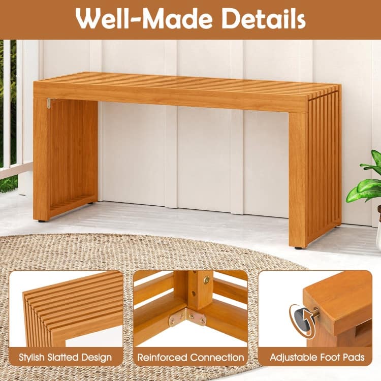 Teak Acacia Wood Outdoor Bench 36 inches Slatted Backless Patio Seating - 36” x 13” x 17.5”
