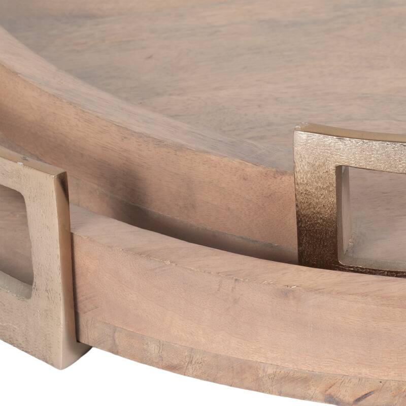 Sagebrook Home's Maxwell Round Wood Trays - Natural Mango Wood & Aluminum, Set of 2 - 26" x 26" x 4"