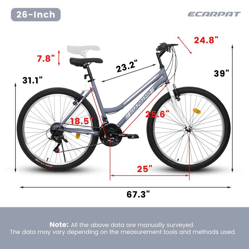26 Inch Carbon Steel Frame Mountain Cycling Bike, 21-Speed Road Commuting Bicycle with Dual V-Brake for Adult and Teens