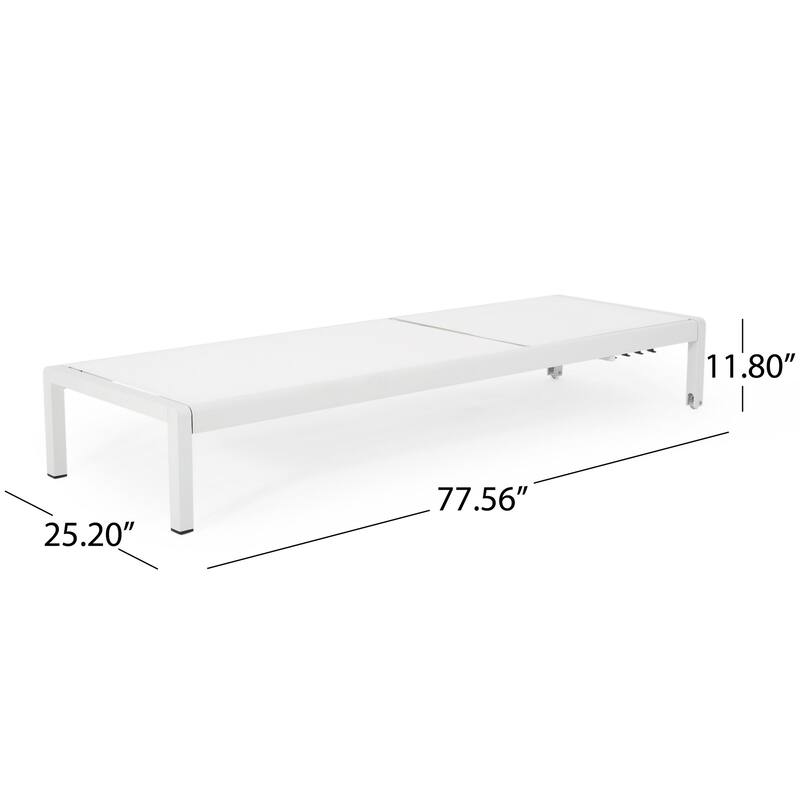 Kory Outdoor Lounge Chaise, 78 Inch White Mesh Fabric and Aluminum