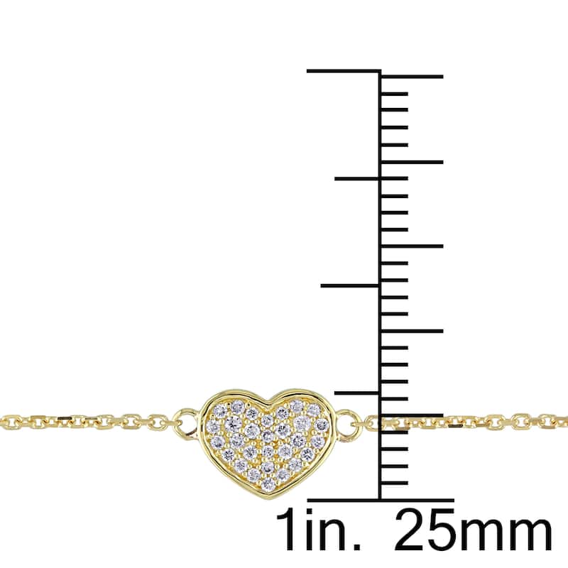 Miadora 1/10ct TW Diamond Heart Charm Bracelet in 14k Yellow Gold