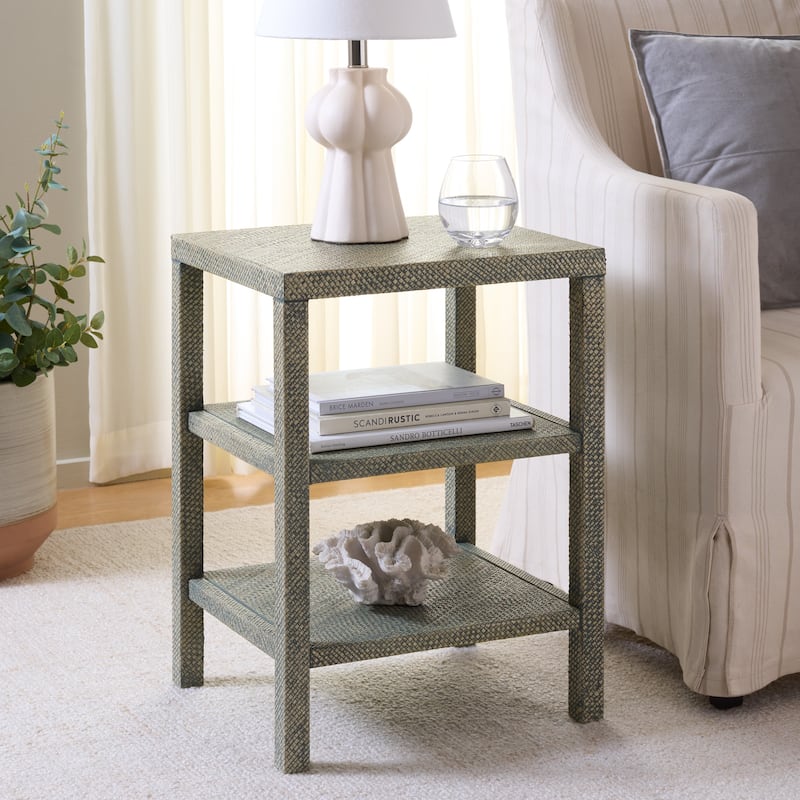 SAFAVIEH Ozden Raffia Light Natural 2-Shelf Accent Table - 17.2" W x 15.1" L x 23.5" H - 17"W x 15"D x 24"H