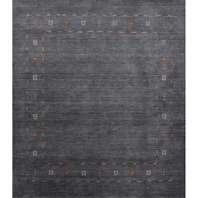 Hand Knotted Oriental 100% Wool Carpet Tribal Animal Pictorial Greys & Charcoal Gabbeh Area Rug - 6' 0'' X 5' 11''