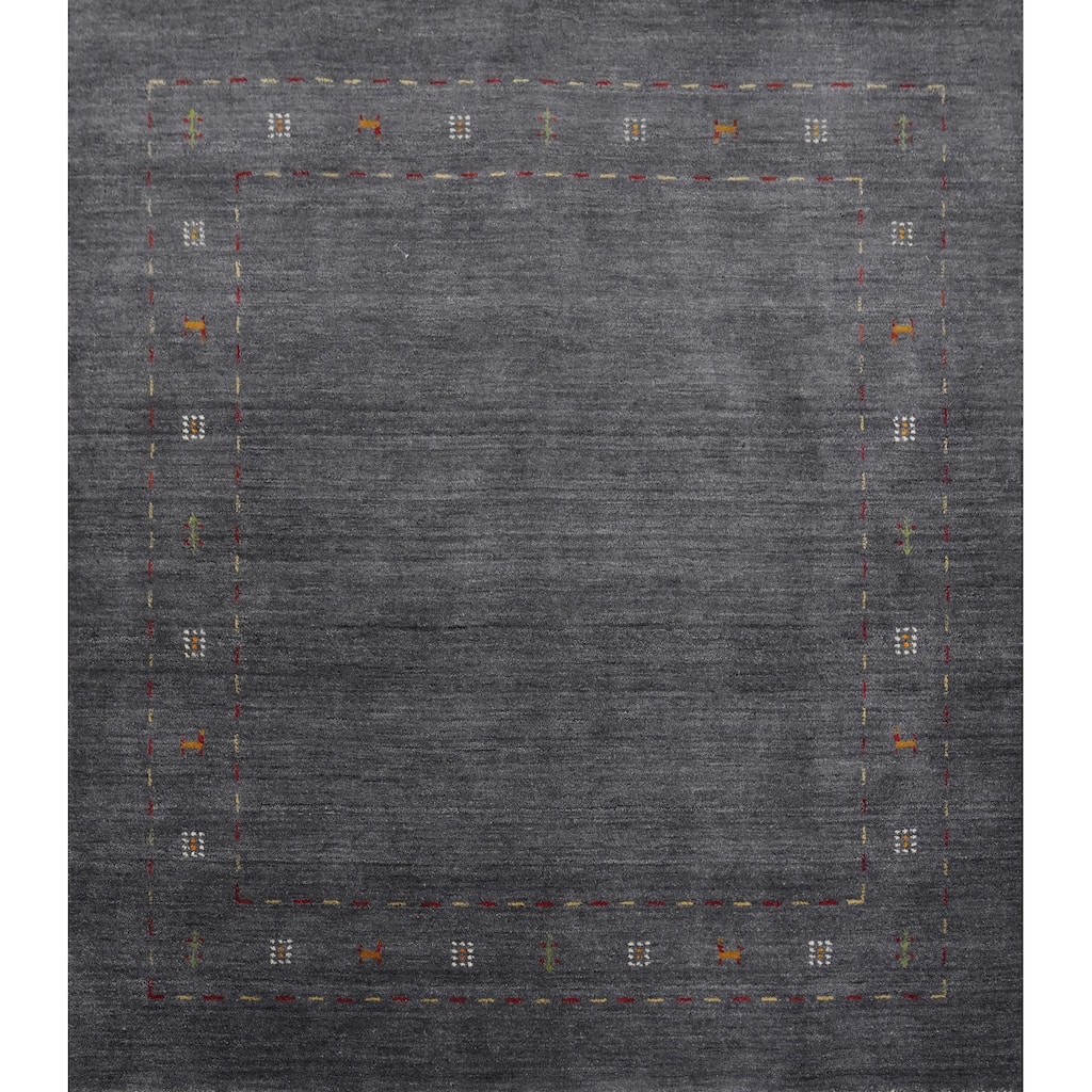 Hand Knotted Oriental 100% Wool Carpet Tribal Animal Pictorial Greys & Charcoal Gabbeh Area Rug - 6' 0'' X 5' 11''