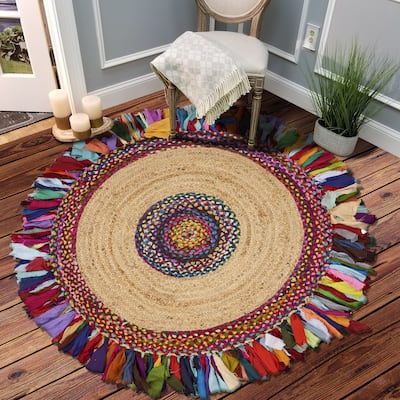 Sevita Hand-woven Jute/ Cotton Multi-colored Area Rug