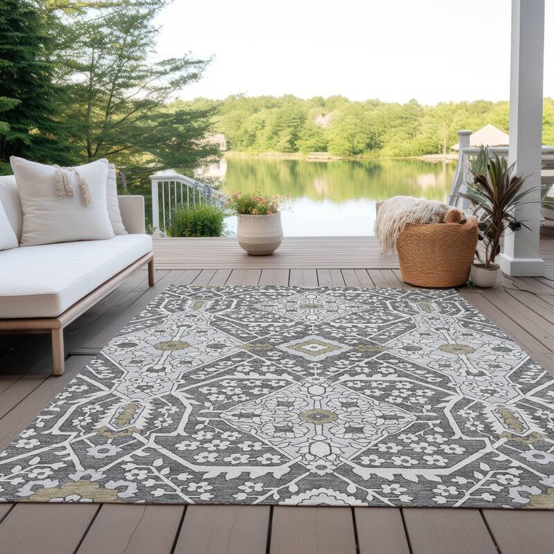 Machine Washable Indoor/ Outdoor Chantille Traditional Rug - Charcoal - 2'6" x 3'10"