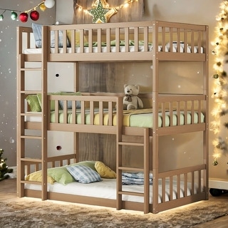 Kids and Baby Detachable Triple Bunk Bed with Ladders,Twin over Twin over Twin