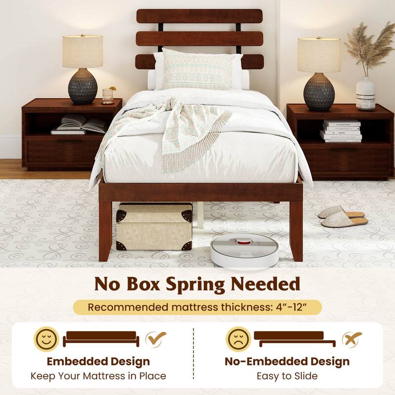 Costway 15.5 Inch Twin/Full/Queen Size Bed Frame with Retro Headboard