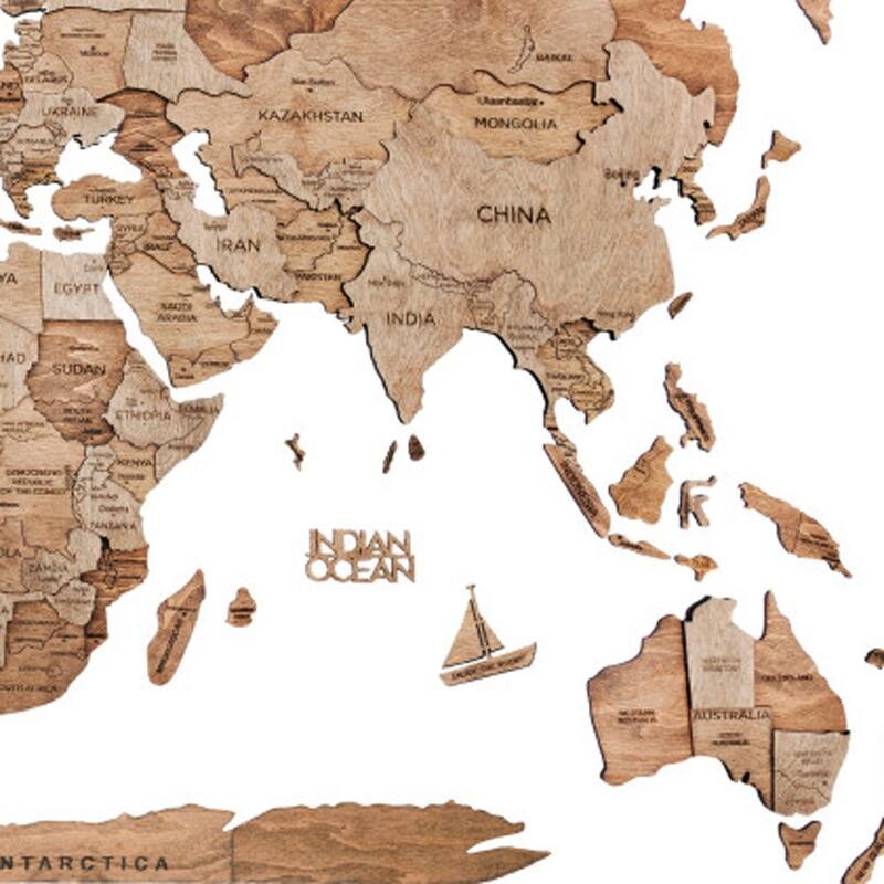 HomeRoots 35" X 59" Wood Brown Wood World Map Hanging Dimensional Sculpture