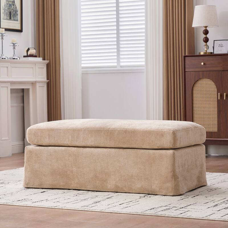 Modern Upholstered Ottoman, Foot Stool for Living Room Bedroom Entryway and Office, - Wheat