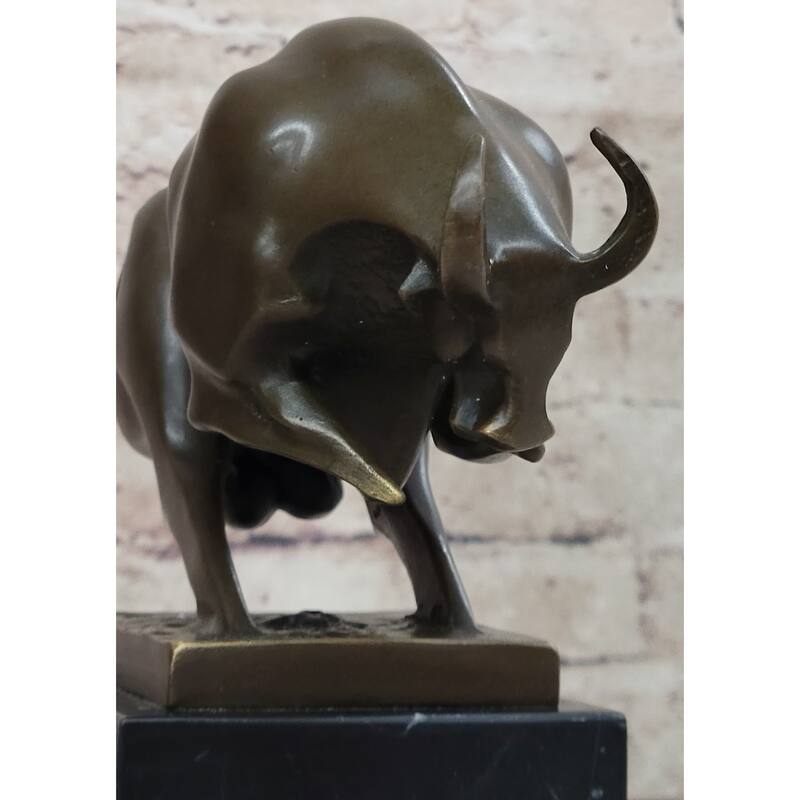Abstract Modern Art Charging Bull Original Signed Bronze Statue Sculpture Desktop 8 Inches X 7 Inches