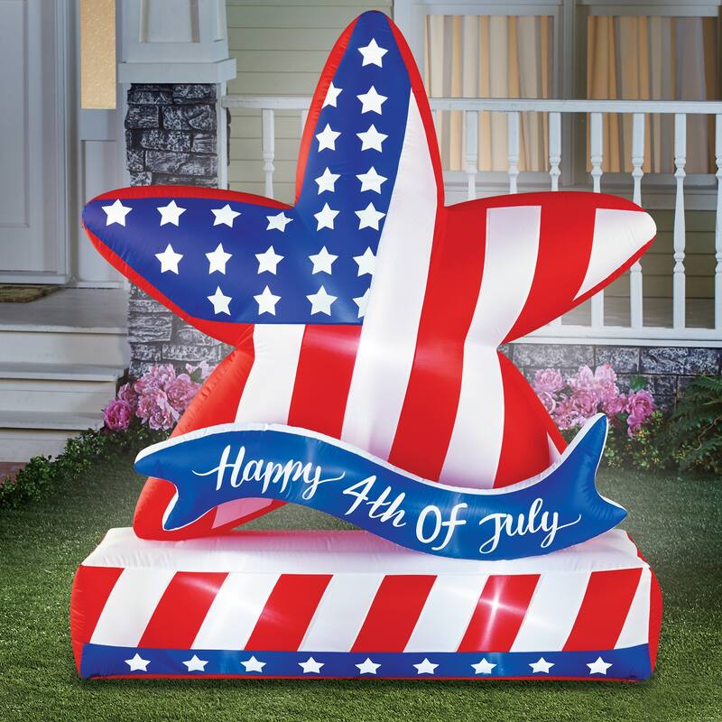 6-Foot Happy 4th of July Patriotic Star Outdoor Inflatable Decoration - NO SIZE - Red - Polyester