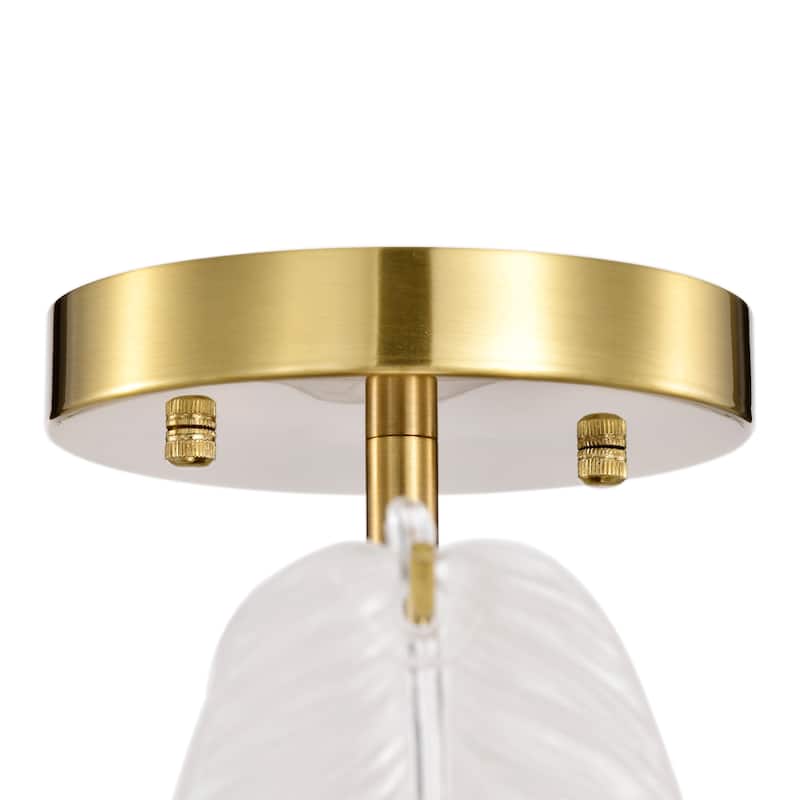 Paula 7-Light Brushed Shiny Brass Glass Feather-shaped Flush Mount - 20.5 inches in diameter x 15 inches H