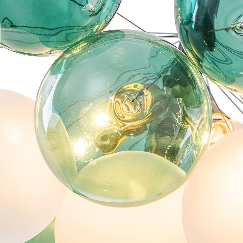 French 5-Light White Green Bubble Cluster Glass Globe Chandelier - 25.6 Inches