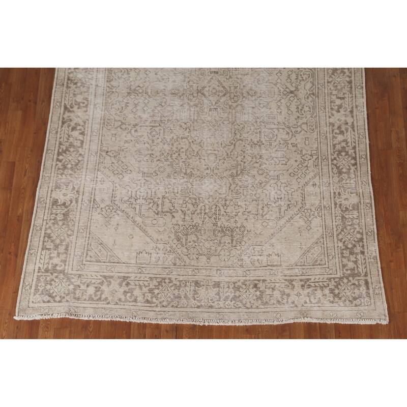 Distressed Tabriz Persian Antique Area Rug Hand-Knotted Wool Carpet - 6'6" x 9'6"